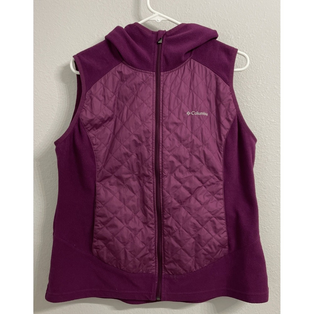 Columbia Vest Womens Size L Fleece Hooded Full Zip Pocket Outdoor Casual